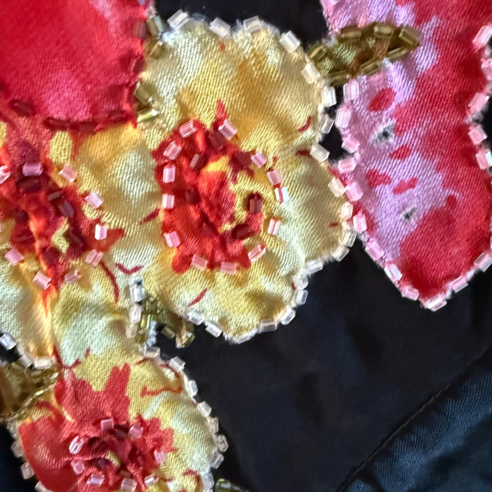 Cache Silk Beaded Handkerchief Fringe Tank Top sz Medium Whimsical Fairy Roses - Picture 9 of 11